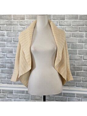 Autumn Cashmere Blend Cream Ribbed Knit Open Front Shrug Cardigan Bolero Medium